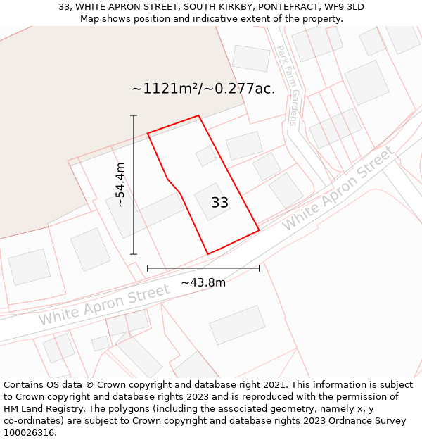 33, WHITE APRON STREET, SOUTH KIRKBY, PONTEFRACT, WF9 3LD: Plot and title map