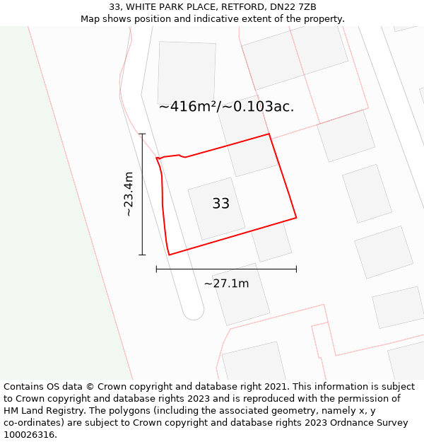 33, WHITE PARK PLACE, RETFORD, DN22 7ZB: Plot and title map