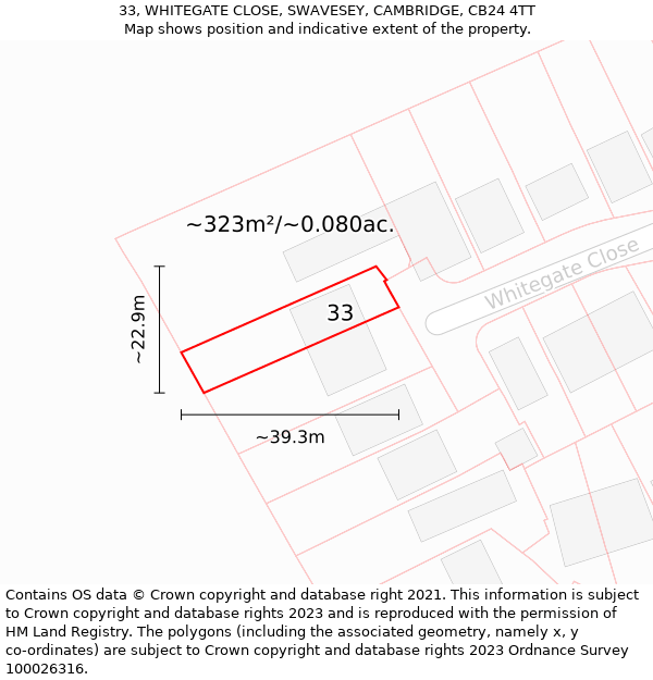 33, WHITEGATE CLOSE, SWAVESEY, CAMBRIDGE, CB24 4TT: Plot and title map