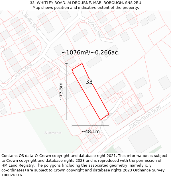 33, WHITLEY ROAD, ALDBOURNE, MARLBOROUGH, SN8 2BU: Plot and title map