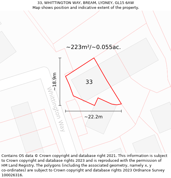 33, WHITTINGTON WAY, BREAM, LYDNEY, GL15 6AW: Plot and title map