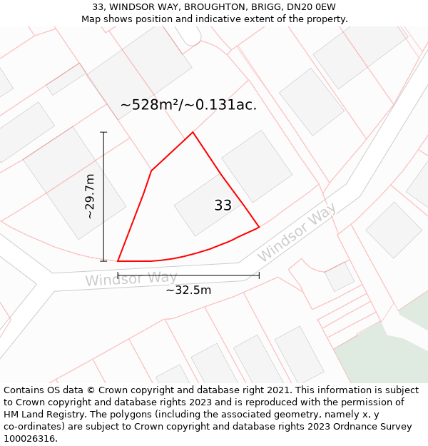 33, WINDSOR WAY, BROUGHTON, BRIGG, DN20 0EW: Plot and title map