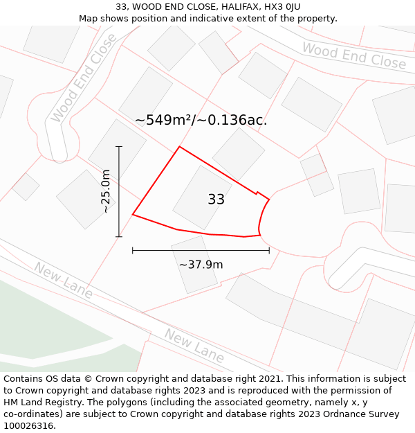 33, WOOD END CLOSE, HALIFAX, HX3 0JU: Plot and title map