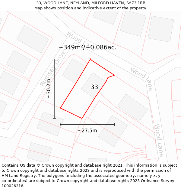 33, WOOD LANE, NEYLAND, MILFORD HAVEN, SA73 1RB: Plot and title map