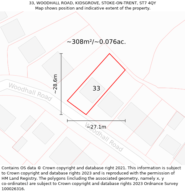 33, WOODHALL ROAD, KIDSGROVE, STOKE-ON-TRENT, ST7 4QY: Plot and title map