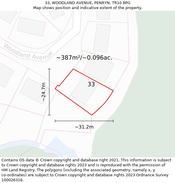 33, WOODLAND AVENUE, PENRYN, TR10 8PG: Plot and title map