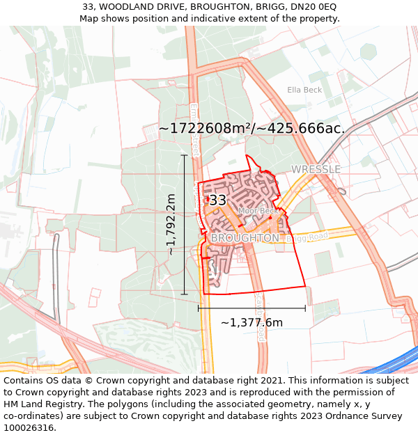 33, WOODLAND DRIVE, BROUGHTON, BRIGG, DN20 0EQ: Plot and title map