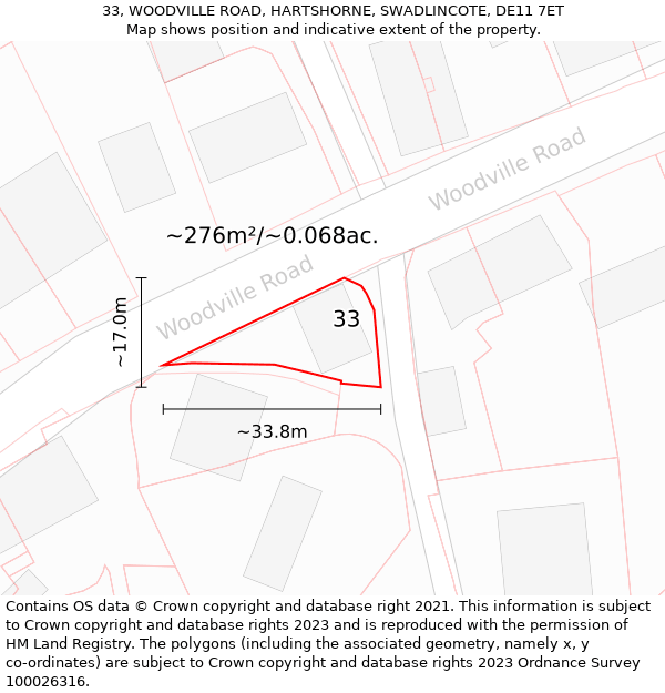 33, WOODVILLE ROAD, HARTSHORNE, SWADLINCOTE, DE11 7ET: Plot and title map