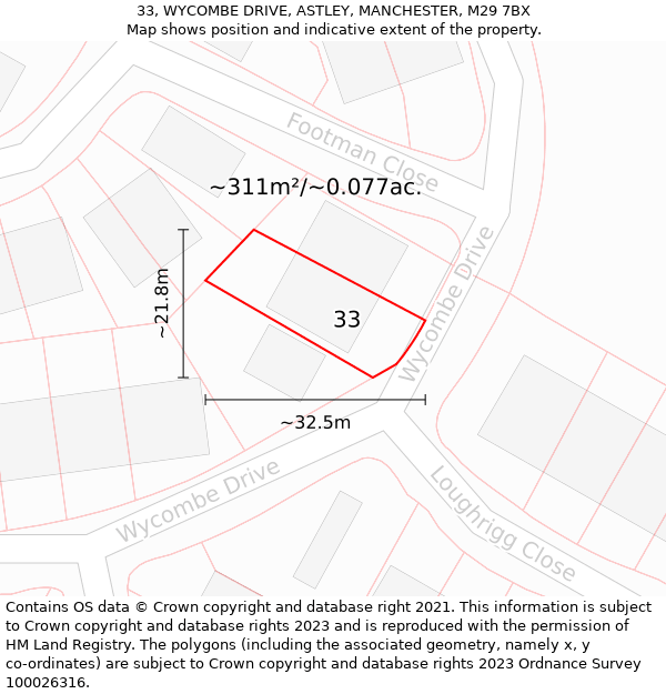 33, WYCOMBE DRIVE, ASTLEY, MANCHESTER, M29 7BX: Plot and title map