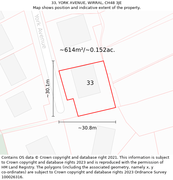 33, YORK AVENUE, WIRRAL, CH48 3JE: Plot and title map