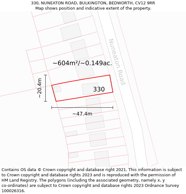 330, NUNEATON ROAD, BULKINGTON, BEDWORTH, CV12 9RR: Plot and title map