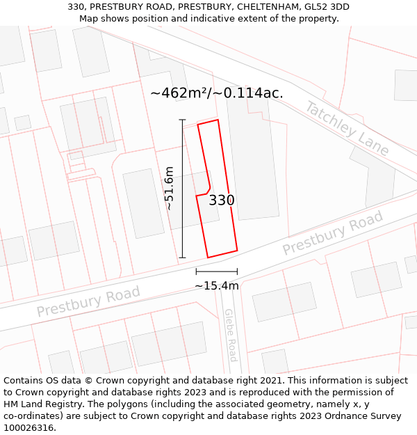 330, PRESTBURY ROAD, PRESTBURY, CHELTENHAM, GL52 3DD: Plot and title map