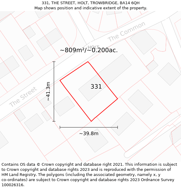 331, THE STREET, HOLT, TROWBRIDGE, BA14 6QH: Plot and title map