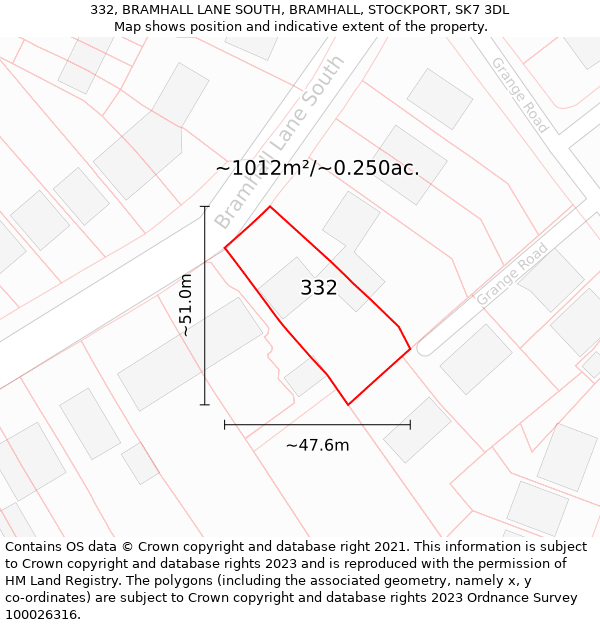 332, BRAMHALL LANE SOUTH, BRAMHALL, STOCKPORT, SK7 3DL: Plot and title map