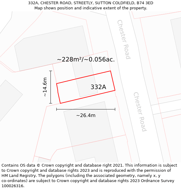 332A, CHESTER ROAD, STREETLY, SUTTON COLDFIELD, B74 3ED: Plot and title map