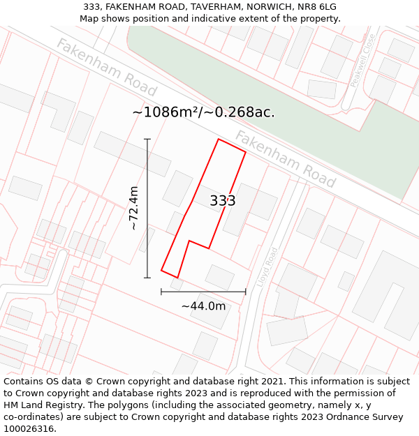 333, FAKENHAM ROAD, TAVERHAM, NORWICH, NR8 6LG: Plot and title map