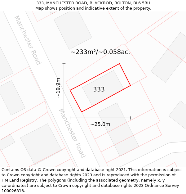 333, MANCHESTER ROAD, BLACKROD, BOLTON, BL6 5BH: Plot and title map