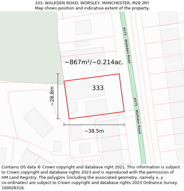 333, WALKDEN ROAD, WORSLEY, MANCHESTER, M28 2RY: Plot and title map