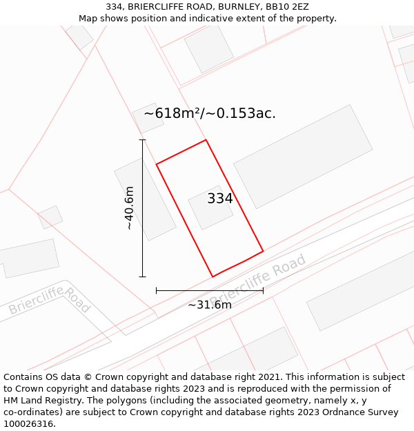 334, BRIERCLIFFE ROAD, BURNLEY, BB10 2EZ: Plot and title map