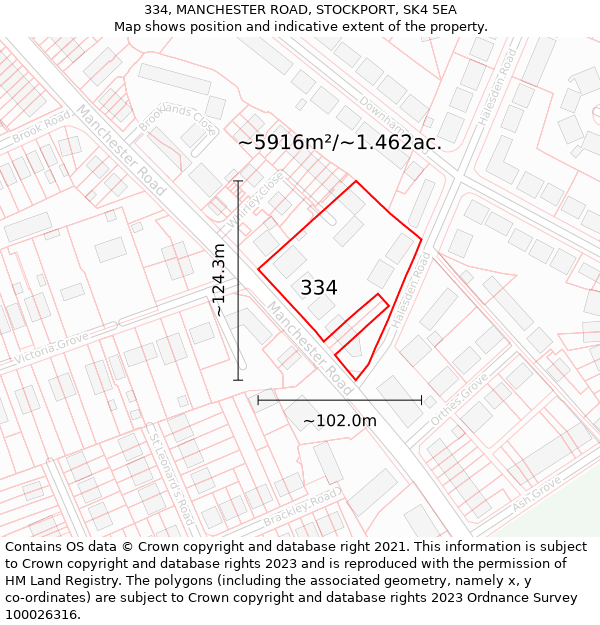 334, MANCHESTER ROAD, STOCKPORT, SK4 5EA: Plot and title map