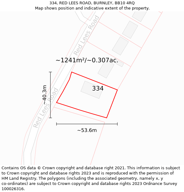 334, RED LEES ROAD, BURNLEY, BB10 4RQ: Plot and title map