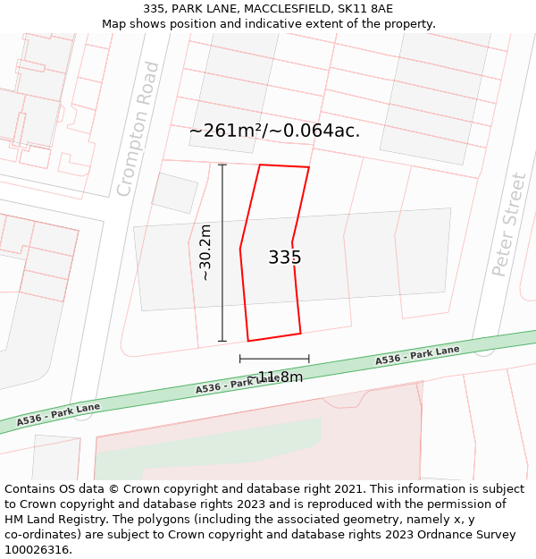 335, PARK LANE, MACCLESFIELD, SK11 8AE: Plot and title map