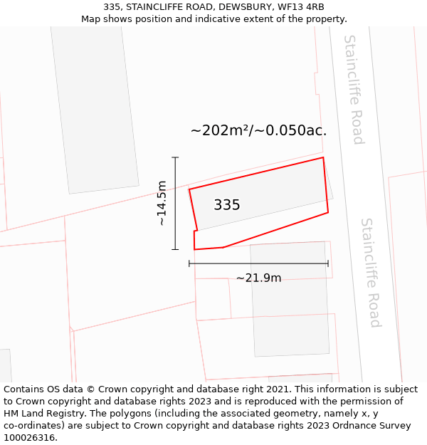 335, STAINCLIFFE ROAD, DEWSBURY, WF13 4RB: Plot and title map