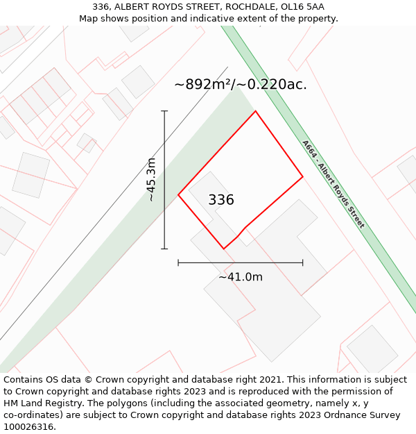 336, ALBERT ROYDS STREET, ROCHDALE, OL16 5AA: Plot and title map