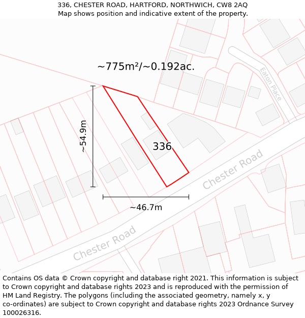 336, CHESTER ROAD, HARTFORD, NORTHWICH, CW8 2AQ: Plot and title map