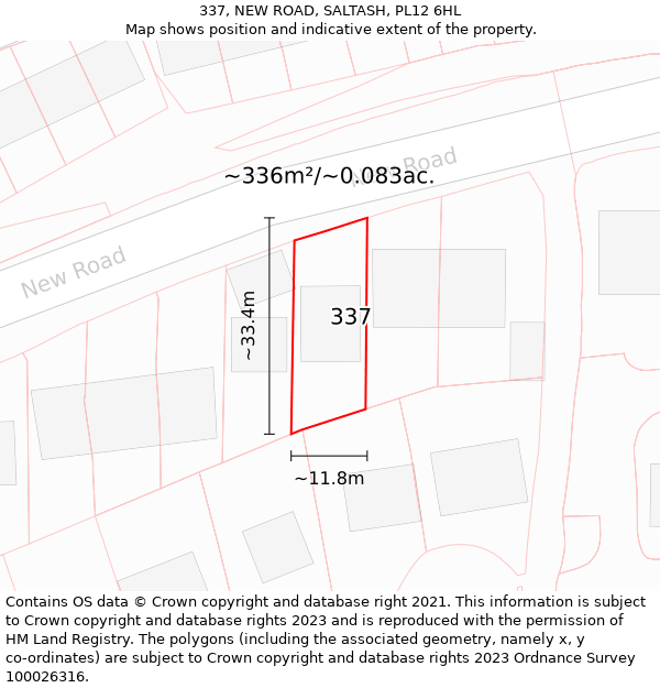 337, NEW ROAD, SALTASH, PL12 6HL: Plot and title map