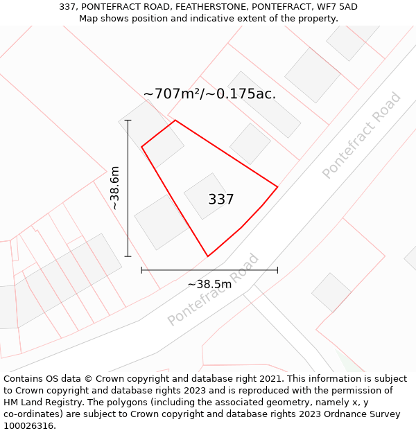 337, PONTEFRACT ROAD, FEATHERSTONE, PONTEFRACT, WF7 5AD: Plot and title map