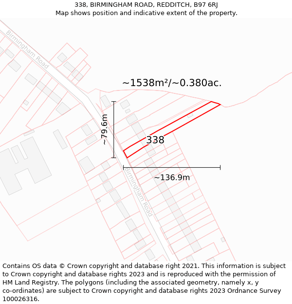 338, BIRMINGHAM ROAD, REDDITCH, B97 6RJ: Plot and title map