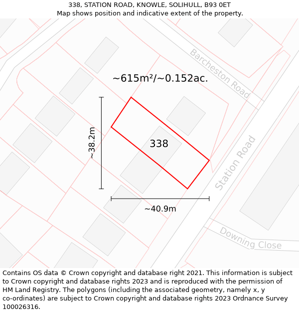 338, STATION ROAD, KNOWLE, SOLIHULL, B93 0ET: Plot and title map