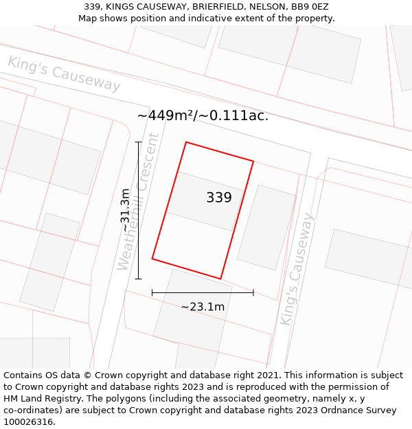 339, KINGS CAUSEWAY, BRIERFIELD, NELSON, BB9 0EZ: Plot and title map