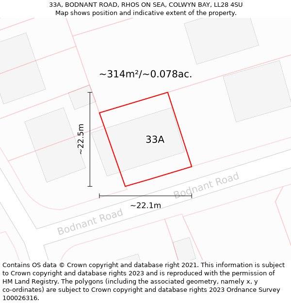 33A, BODNANT ROAD, RHOS ON SEA, COLWYN BAY, LL28 4SU: Plot and title map