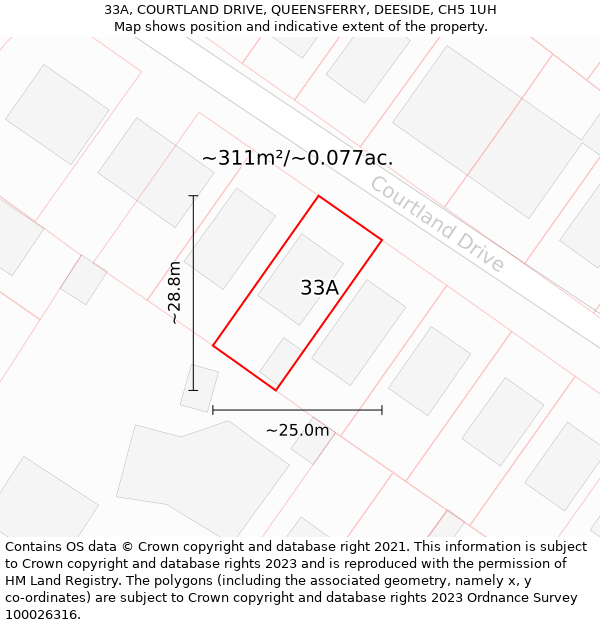 33A, COURTLAND DRIVE, QUEENSFERRY, DEESIDE, CH5 1UH: Plot and title map