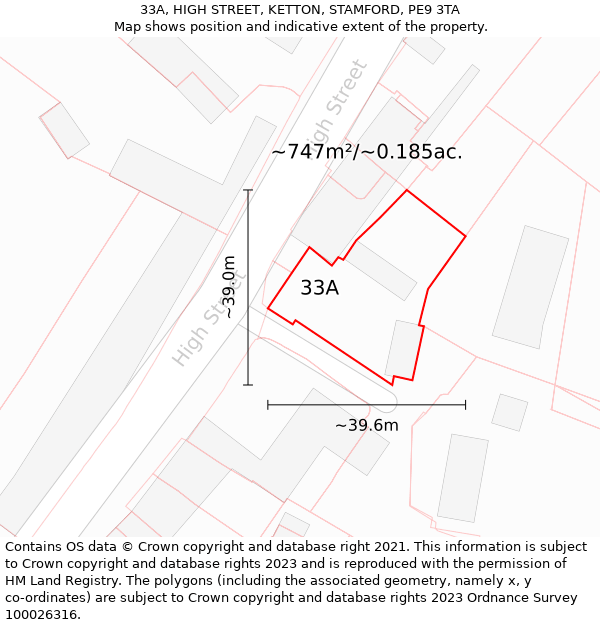 33A, HIGH STREET, KETTON, STAMFORD, PE9 3TA: Plot and title map