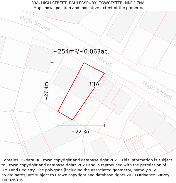 33A, HIGH STREET, PAULERSPURY, TOWCESTER, NN12 7NA: Plot and title map