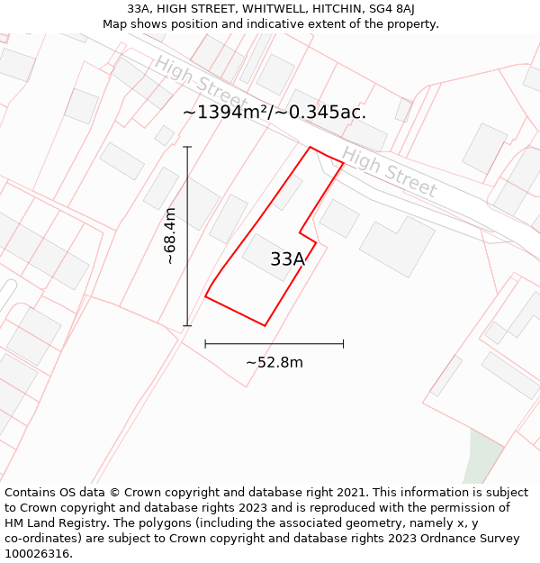 33A, HIGH STREET, WHITWELL, HITCHIN, SG4 8AJ: Plot and title map