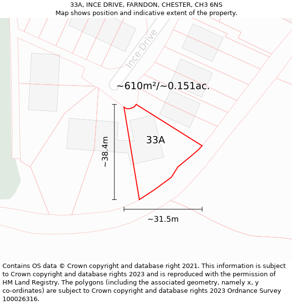 33A, INCE DRIVE, FARNDON, CHESTER, CH3 6NS: Plot and title map
