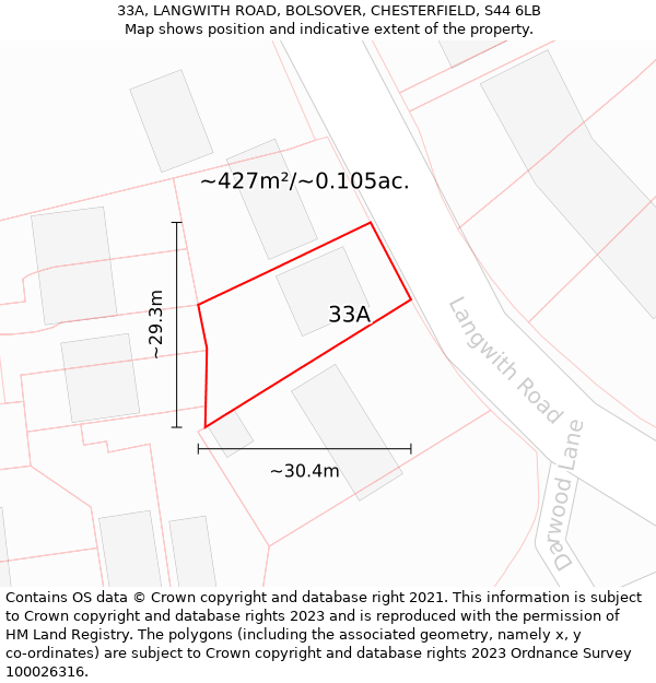 33A, LANGWITH ROAD, BOLSOVER, CHESTERFIELD, S44 6LB: Plot and title map