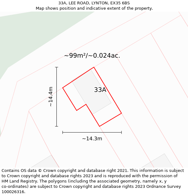 33A, LEE ROAD, LYNTON, EX35 6BS: Plot and title map