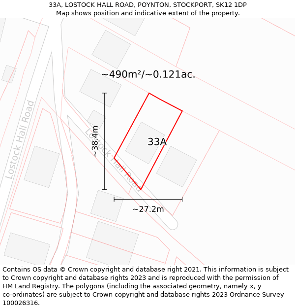 33A, LOSTOCK HALL ROAD, POYNTON, STOCKPORT, SK12 1DP: Plot and title map