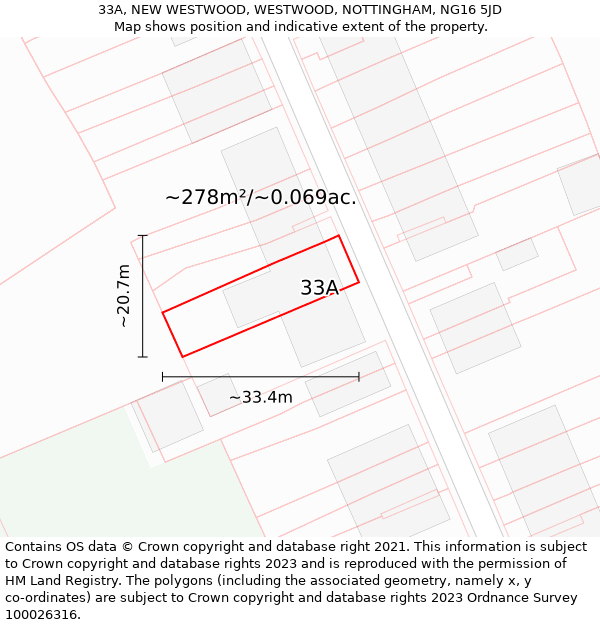 33A, NEW WESTWOOD, WESTWOOD, NOTTINGHAM, NG16 5JD: Plot and title map