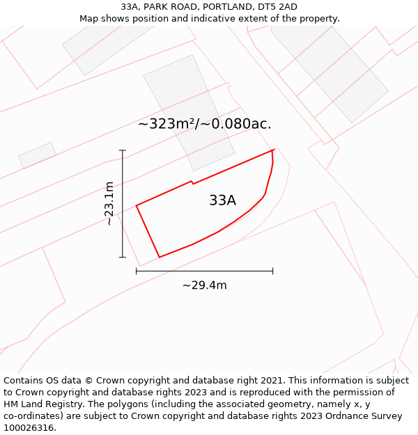 33A, PARK ROAD, PORTLAND, DT5 2AD: Plot and title map