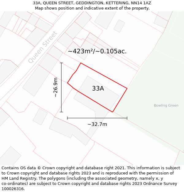 33A, QUEEN STREET, GEDDINGTON, KETTERING, NN14 1AZ: Plot and title map