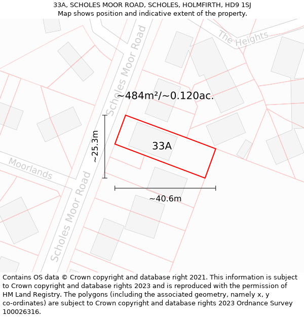 33A, SCHOLES MOOR ROAD, SCHOLES, HOLMFIRTH, HD9 1SJ: Plot and title map