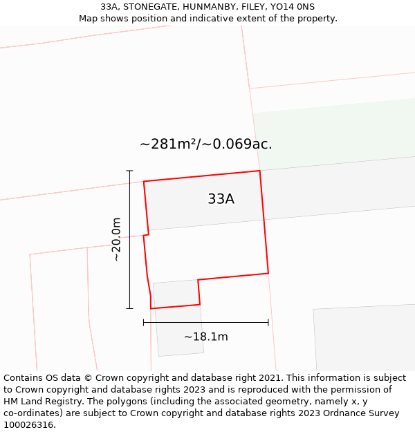 33A, STONEGATE, HUNMANBY, FILEY, YO14 0NS: Plot and title map