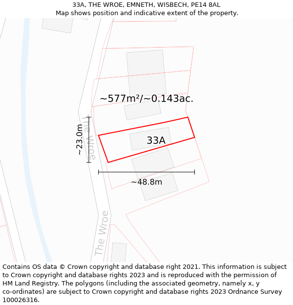 33A, THE WROE, EMNETH, WISBECH, PE14 8AL: Plot and title map