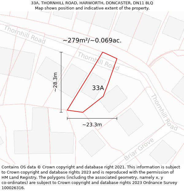 33A, THORNHILL ROAD, HARWORTH, DONCASTER, DN11 8LQ: Plot and title map